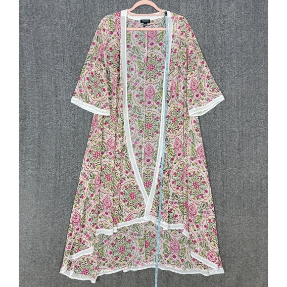 Torrid Kimono 00 Womens M/L Pink Floral Sheer Chiffon Cottagecore Boho Duster - Picture 3 of 11